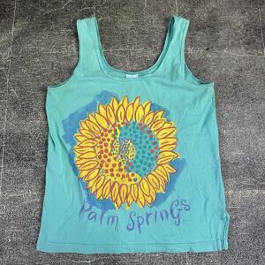 Women's Vintage 90's On White Sunflower Blue Palm Springs Tank Top Shirt Sz M